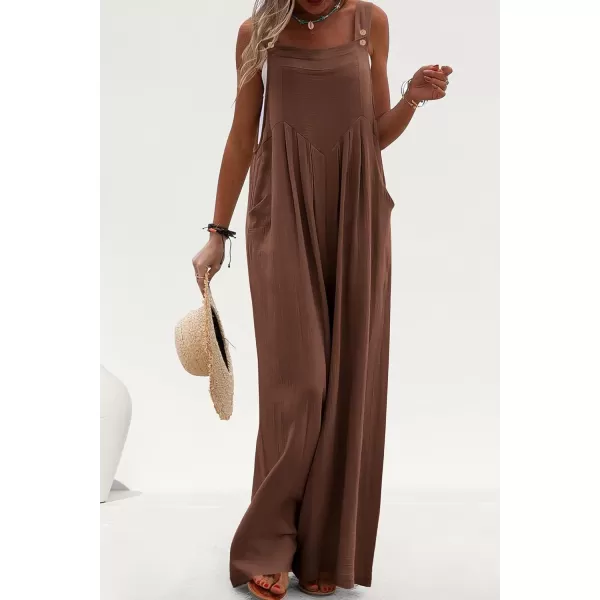 imagePRETTYGARDEN Womens Bib Overalls Casual Summer Sleeveless Strap Loose Wide Leg Jumpsuits with PocketsBrown