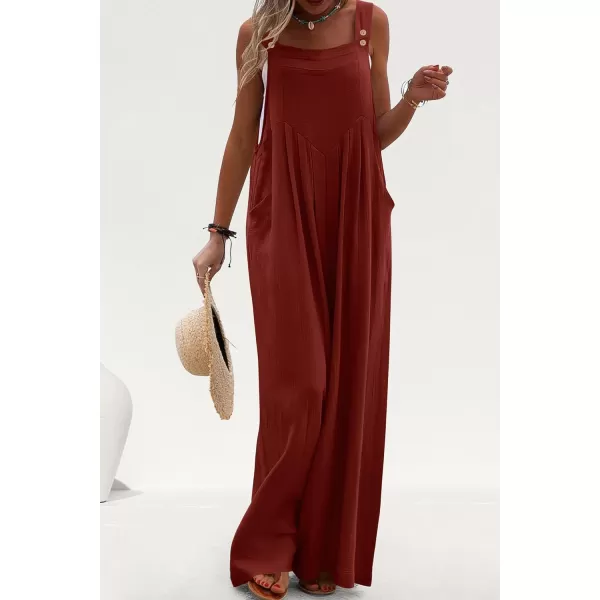 imagePRETTYGARDEN Womens Bib Overalls Casual Summer Sleeveless Strap Loose Wide Leg Jumpsuits with PocketsDark Brown