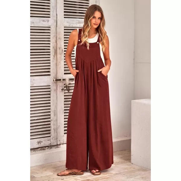 imagePRETTYGARDEN Womens Bib Overalls Casual Summer Sleeveless Strap Loose Wide Leg Jumpsuits with PocketsDark Brown