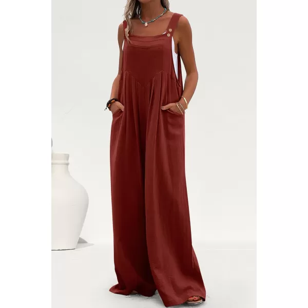 imagePRETTYGARDEN Womens Bib Overalls Casual Summer Sleeveless Strap Loose Wide Leg Jumpsuits with PocketsDark Brown