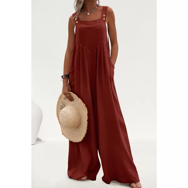 imagePRETTYGARDEN Womens Bib Overalls Casual Summer Sleeveless Strap Loose Wide Leg Jumpsuits with PocketsDark Brown