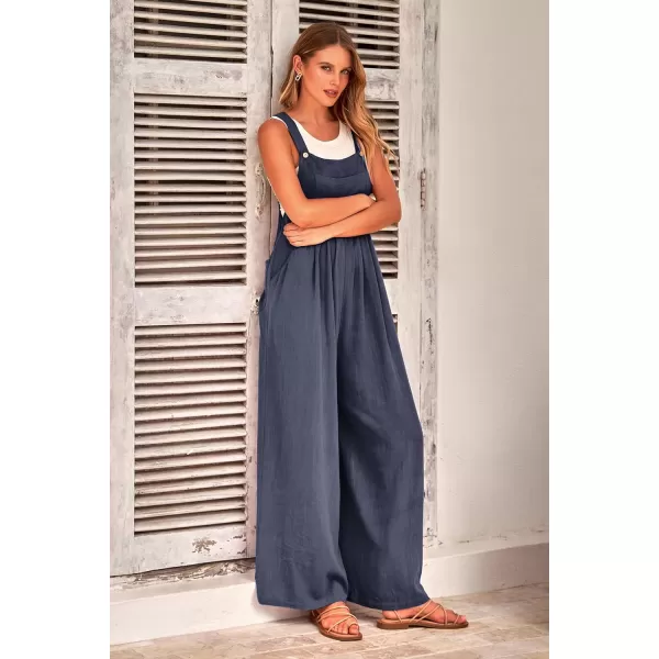 imagePRETTYGARDEN Womens Bib Overalls Casual Summer Sleeveless Strap Loose Wide Leg Jumpsuits with PocketsDark Grey