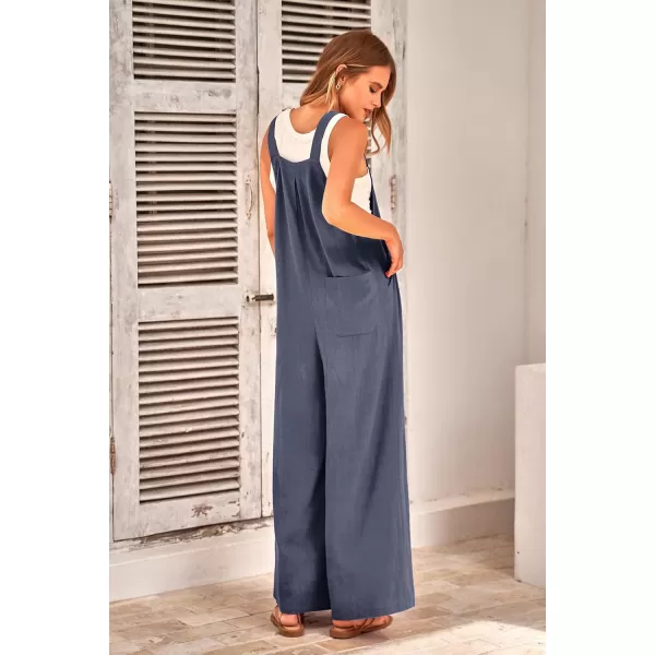 imagePRETTYGARDEN Womens Bib Overalls Casual Summer Sleeveless Strap Loose Wide Leg Jumpsuits with PocketsDark Grey