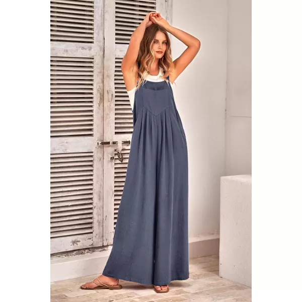 imagePRETTYGARDEN Womens Bib Overalls Casual Summer Sleeveless Strap Loose Wide Leg Jumpsuits with PocketsDark Grey