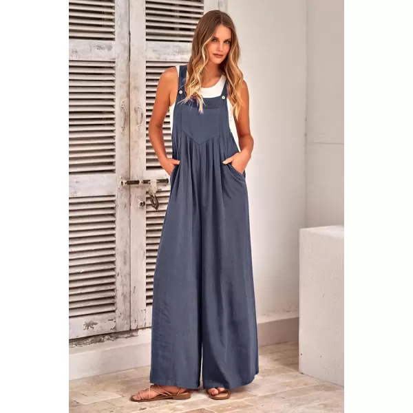imagePRETTYGARDEN Womens Bib Overalls Casual Summer Sleeveless Strap Loose Wide Leg Jumpsuits with PocketsDark Grey