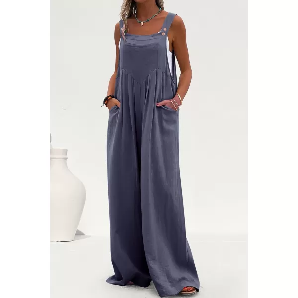 imagePRETTYGARDEN Womens Bib Overalls Casual Summer Sleeveless Strap Loose Wide Leg Jumpsuits with PocketsDark Grey