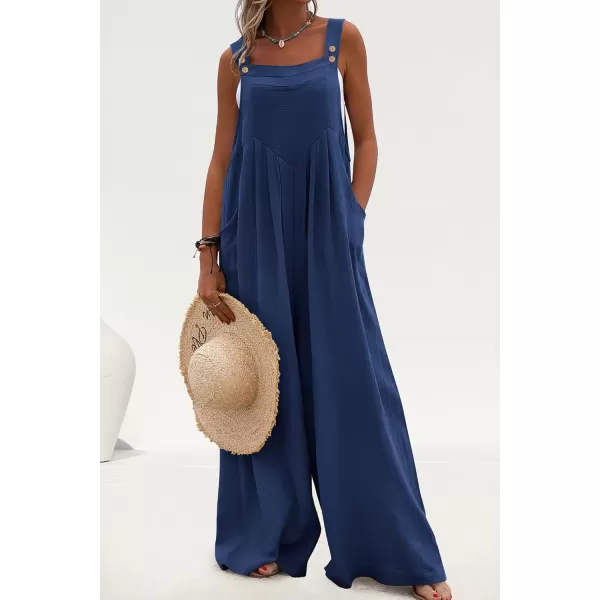 imagePRETTYGARDEN Womens Bib Overalls Casual Summer Sleeveless Strap Loose Wide Leg Jumpsuits with PocketsDenim Blue