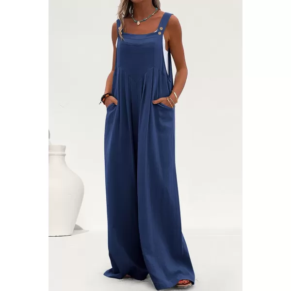 imagePRETTYGARDEN Womens Bib Overalls Casual Summer Sleeveless Strap Loose Wide Leg Jumpsuits with PocketsDenim Blue