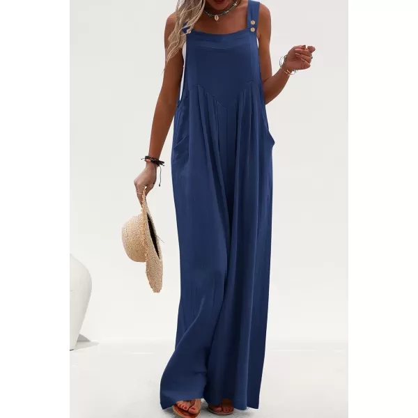 imagePRETTYGARDEN Womens Bib Overalls Casual Summer Sleeveless Strap Loose Wide Leg Jumpsuits with PocketsDenim Blue
