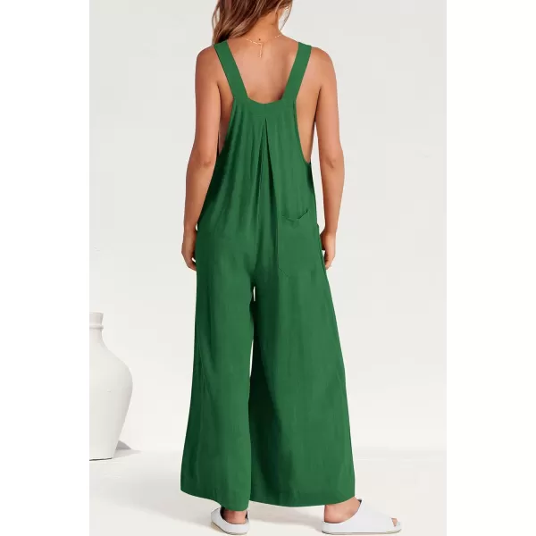 imagePRETTYGARDEN Womens Bib Overalls Casual Summer Sleeveless Strap Loose Wide Leg Jumpsuits with PocketsGreen
