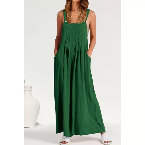imagePRETTYGARDEN Womens Bib Overalls Casual Summer Sleeveless Strap Loose Wide Leg Jumpsuits with PocketsGreen