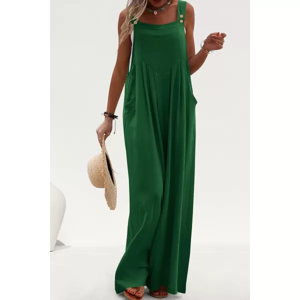 imagePRETTYGARDEN Womens Bib Overalls Casual Summer Sleeveless Strap Loose Wide Leg Jumpsuits with PocketsGreen
