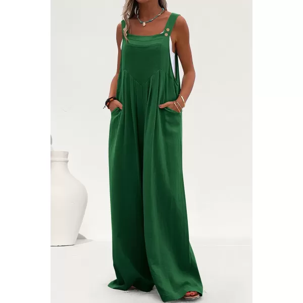 imagePRETTYGARDEN Womens Bib Overalls Casual Summer Sleeveless Strap Loose Wide Leg Jumpsuits with PocketsGreen