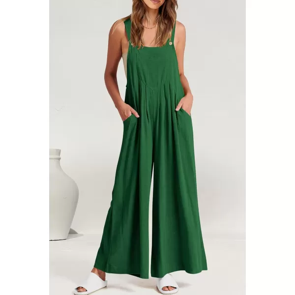 imagePRETTYGARDEN Womens Bib Overalls Casual Summer Sleeveless Strap Loose Wide Leg Jumpsuits with PocketsGreen