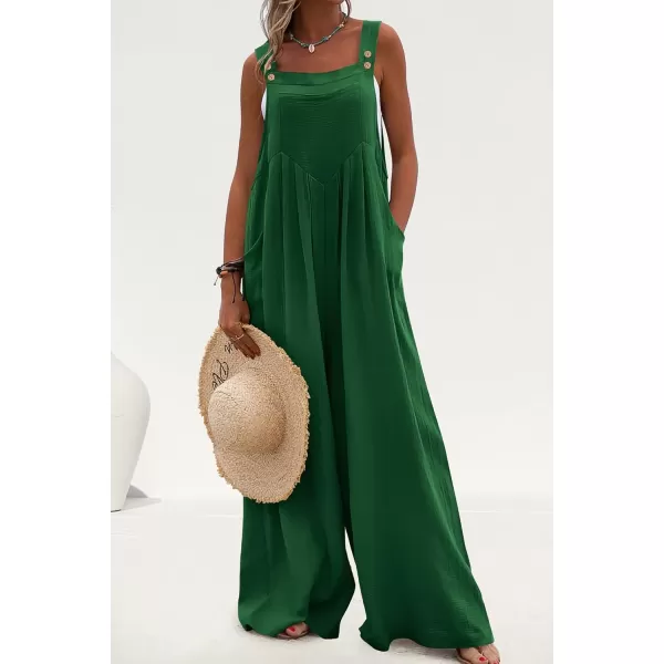 imagePRETTYGARDEN Womens Bib Overalls Casual Summer Sleeveless Strap Loose Wide Leg Jumpsuits with PocketsGreen