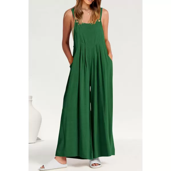 imagePRETTYGARDEN Womens Bib Overalls Casual Summer Sleeveless Strap Loose Wide Leg Jumpsuits with PocketsGreen
