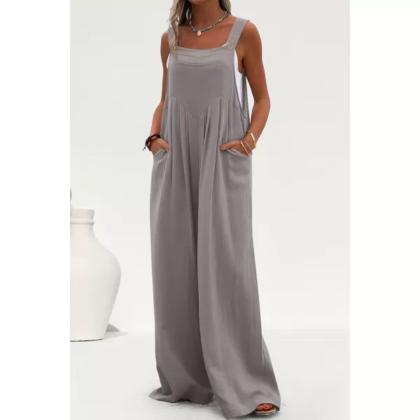 imagePRETTYGARDEN Womens Bib Overalls Casual Summer Sleeveless Strap Loose Wide Leg Jumpsuits with PocketsGrey