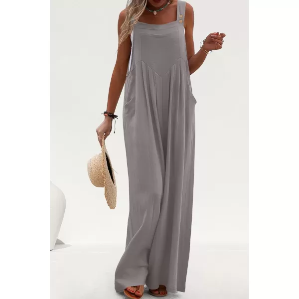 imagePRETTYGARDEN Womens Bib Overalls Casual Summer Sleeveless Strap Loose Wide Leg Jumpsuits with PocketsGrey