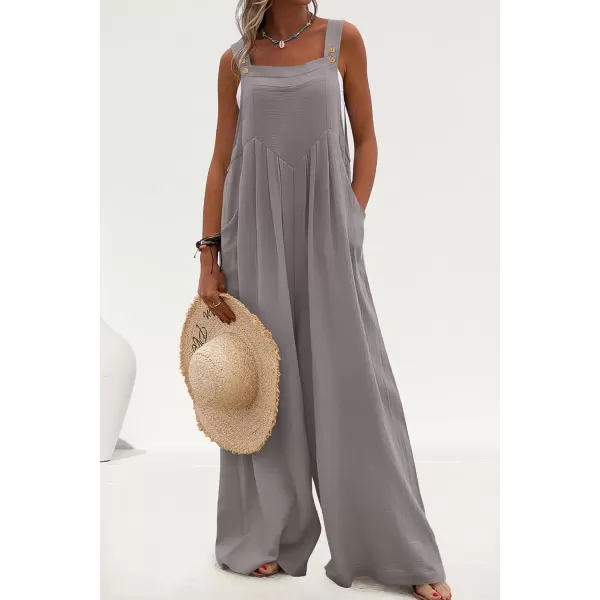 imagePRETTYGARDEN Womens Bib Overalls Casual Summer Sleeveless Strap Loose Wide Leg Jumpsuits with PocketsGrey