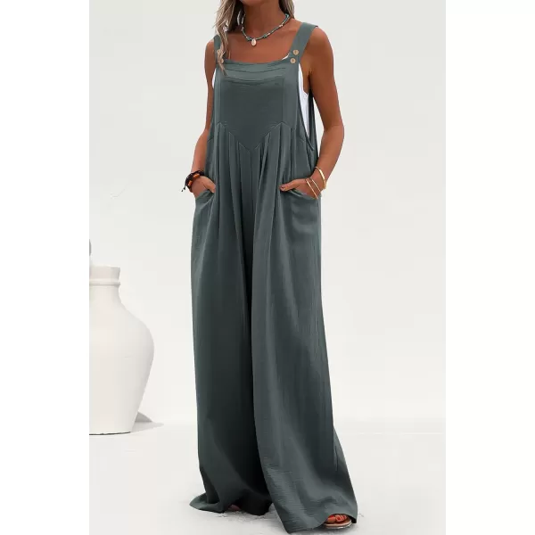 imagePRETTYGARDEN Womens Bib Overalls Casual Summer Sleeveless Strap Loose Wide Leg Jumpsuits with PocketsGrey Blue