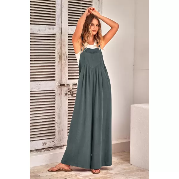 imagePRETTYGARDEN Womens Bib Overalls Casual Summer Sleeveless Strap Loose Wide Leg Jumpsuits with PocketsGrey Blue