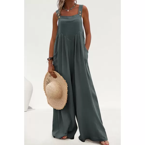 imagePRETTYGARDEN Womens Bib Overalls Casual Summer Sleeveless Strap Loose Wide Leg Jumpsuits with PocketsGrey Blue