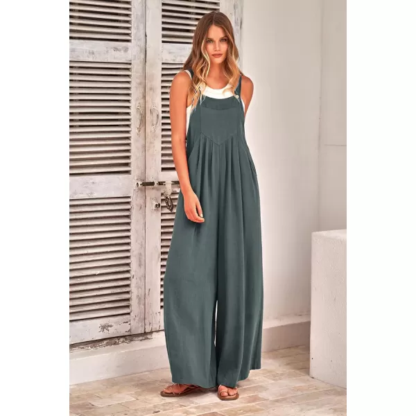 imagePRETTYGARDEN Womens Bib Overalls Casual Summer Sleeveless Strap Loose Wide Leg Jumpsuits with PocketsGrey Blue