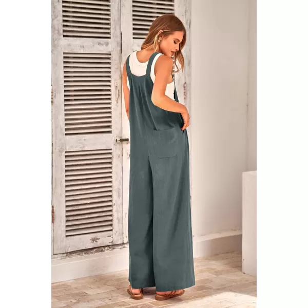 imagePRETTYGARDEN Womens Bib Overalls Casual Summer Sleeveless Strap Loose Wide Leg Jumpsuits with PocketsGrey Blue