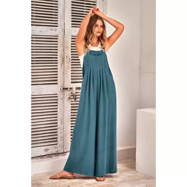 imagePRETTYGARDEN Womens Bib Overalls Casual Summer Sleeveless Strap Loose Wide Leg Jumpsuits with PocketsLake Blue