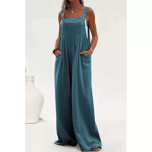 imagePRETTYGARDEN Womens Bib Overalls Casual Summer Sleeveless Strap Loose Wide Leg Jumpsuits with PocketsLake Blue