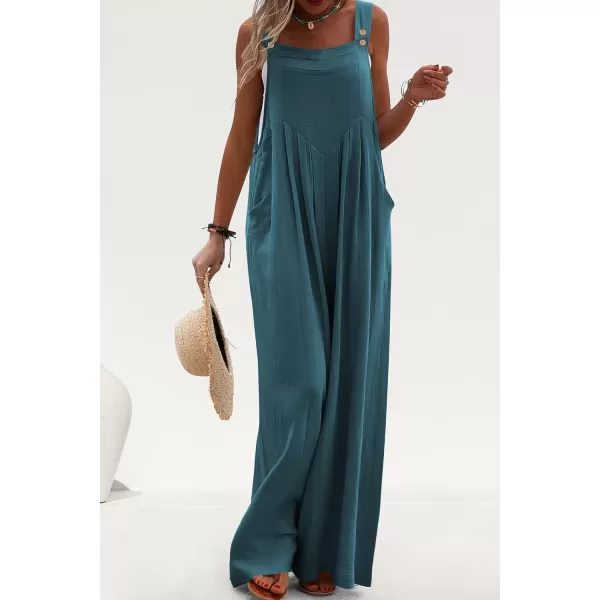 imagePRETTYGARDEN Womens Bib Overalls Casual Summer Sleeveless Strap Loose Wide Leg Jumpsuits with PocketsLake Blue