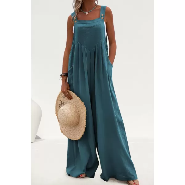 imagePRETTYGARDEN Womens Bib Overalls Casual Summer Sleeveless Strap Loose Wide Leg Jumpsuits with PocketsLake Blue
