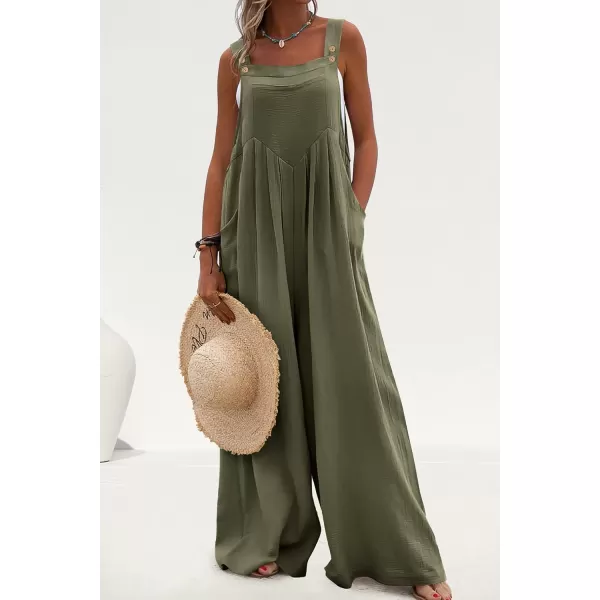 imagePRETTYGARDEN Womens Bib Overalls Casual Summer Sleeveless Strap Loose Wide Leg Jumpsuits with PocketsLight Army Green