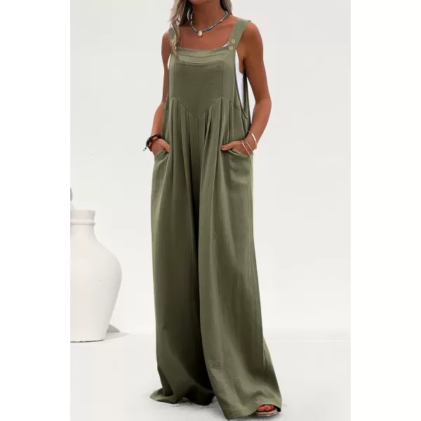 imagePRETTYGARDEN Womens Bib Overalls Casual Summer Sleeveless Strap Loose Wide Leg Jumpsuits with PocketsLight Army Green