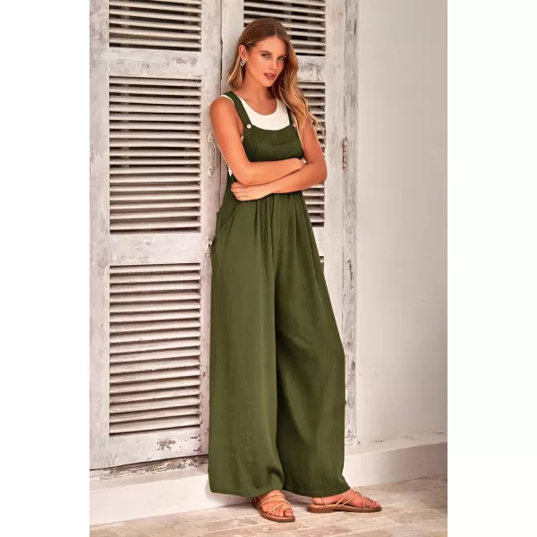imagePRETTYGARDEN Womens Bib Overalls Casual Summer Sleeveless Strap Loose Wide Leg Jumpsuits with PocketsLight Army Green