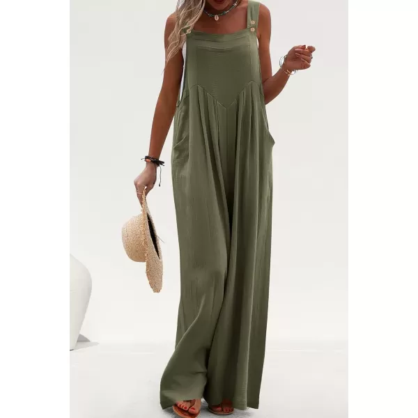 imagePRETTYGARDEN Womens Bib Overalls Casual Summer Sleeveless Strap Loose Wide Leg Jumpsuits with PocketsLight Army Green
