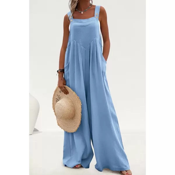 imagePRETTYGARDEN Womens Bib Overalls Casual Summer Sleeveless Strap Loose Wide Leg Jumpsuits with PocketsLight Blue