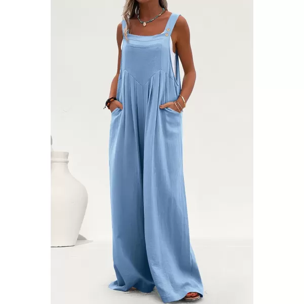 imagePRETTYGARDEN Womens Bib Overalls Casual Summer Sleeveless Strap Loose Wide Leg Jumpsuits with PocketsLight Blue