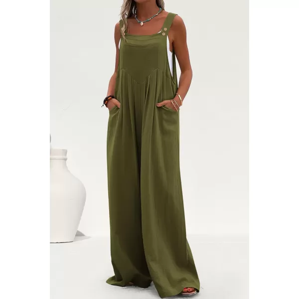 imagePRETTYGARDEN Womens Bib Overalls Casual Summer Sleeveless Strap Loose Wide Leg Jumpsuits with PocketsOlive Green