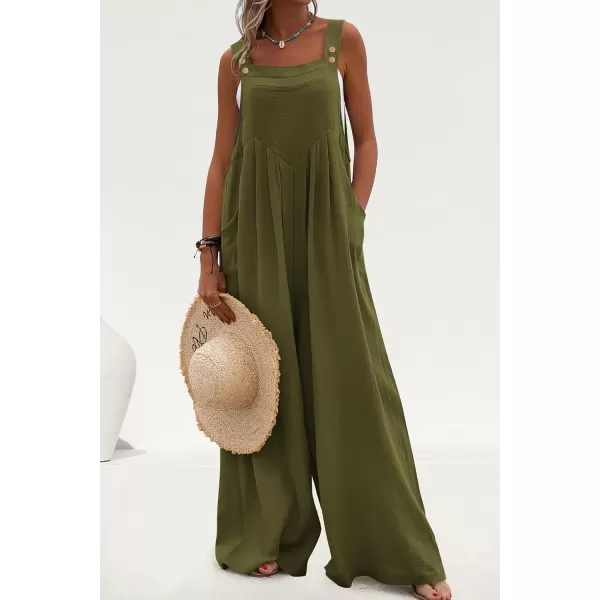 imagePRETTYGARDEN Womens Bib Overalls Casual Summer Sleeveless Strap Loose Wide Leg Jumpsuits with PocketsOlive Green