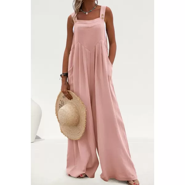 imagePRETTYGARDEN Womens Bib Overalls Casual Summer Sleeveless Strap Loose Wide Leg Jumpsuits with PocketsPink