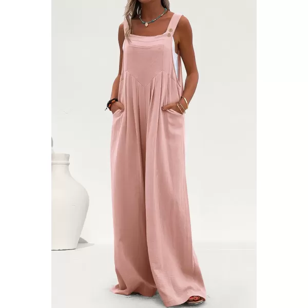 imagePRETTYGARDEN Womens Bib Overalls Casual Summer Sleeveless Strap Loose Wide Leg Jumpsuits with PocketsPink