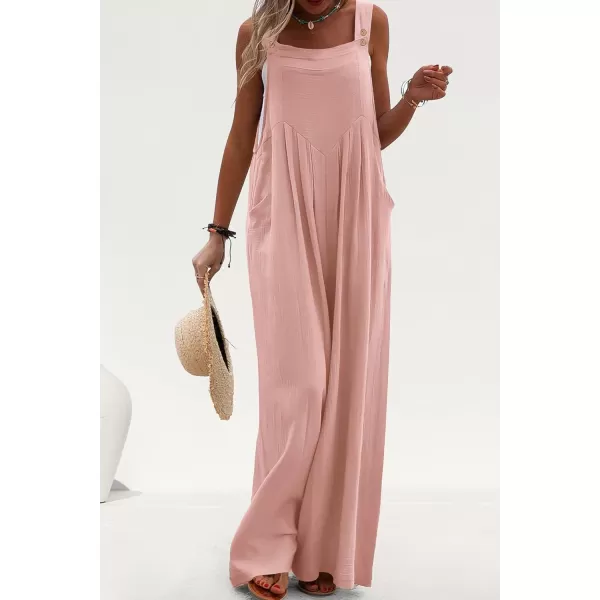 imagePRETTYGARDEN Womens Bib Overalls Casual Summer Sleeveless Strap Loose Wide Leg Jumpsuits with PocketsPink