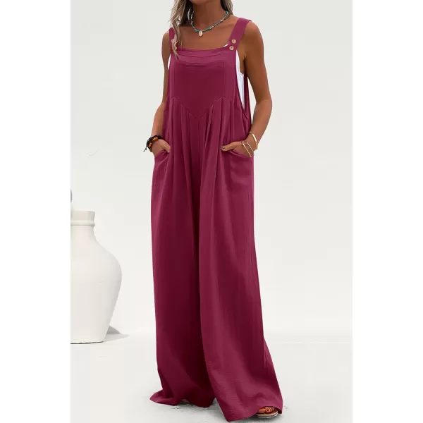 imagePRETTYGARDEN Womens Bib Overalls Casual Summer Sleeveless Strap Loose Wide Leg Jumpsuits with PocketsPurple Red