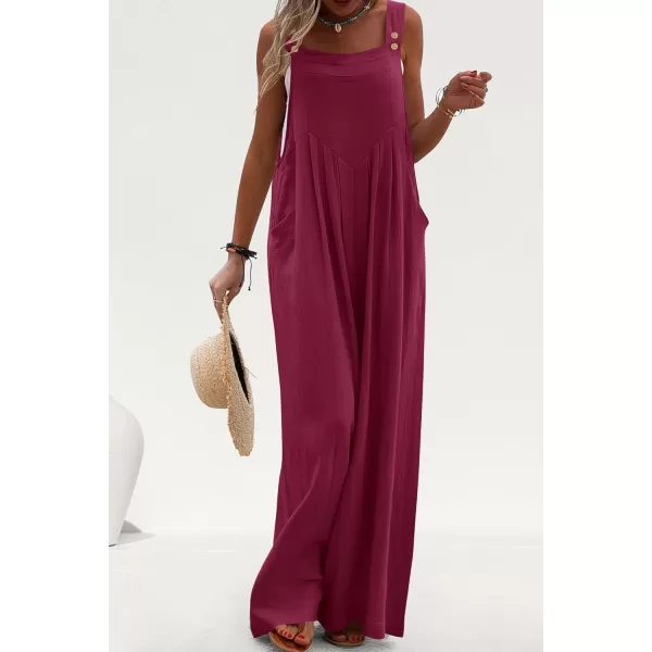 imagePRETTYGARDEN Womens Bib Overalls Casual Summer Sleeveless Strap Loose Wide Leg Jumpsuits with PocketsPurple Red
