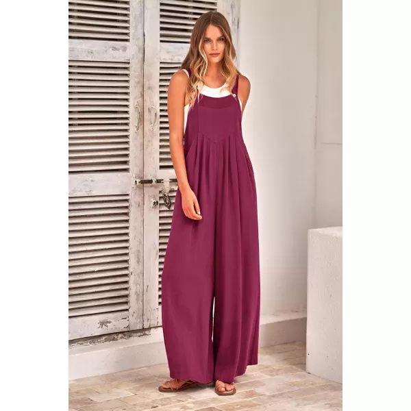 imagePRETTYGARDEN Womens Bib Overalls Casual Summer Sleeveless Strap Loose Wide Leg Jumpsuits with PocketsPurple Red