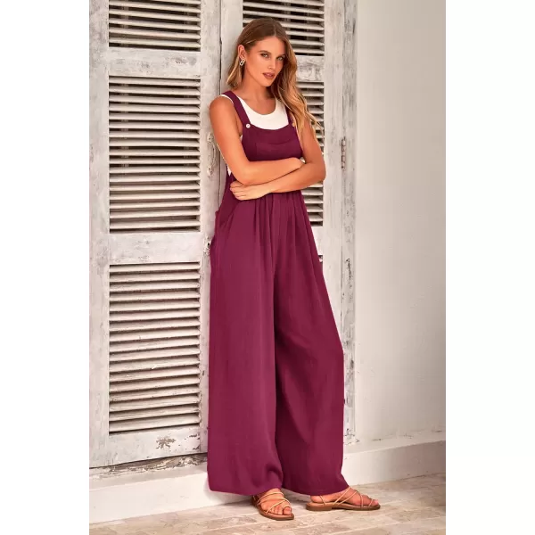 imagePRETTYGARDEN Womens Bib Overalls Casual Summer Sleeveless Strap Loose Wide Leg Jumpsuits with PocketsPurple Red