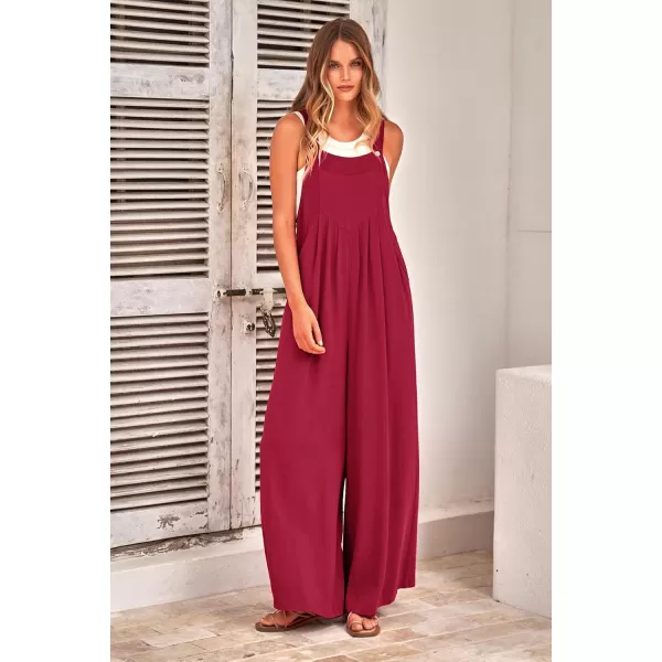imagePRETTYGARDEN Womens Bib Overalls Casual Summer Sleeveless Strap Loose Wide Leg Jumpsuits with PocketsRed
