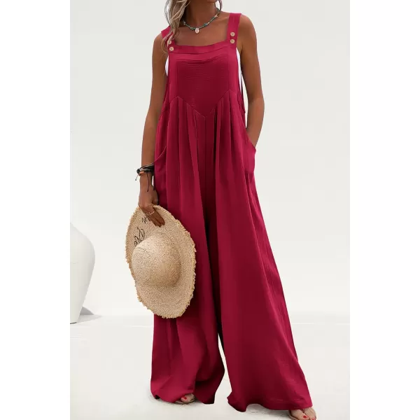imagePRETTYGARDEN Womens Bib Overalls Casual Summer Sleeveless Strap Loose Wide Leg Jumpsuits with PocketsRed