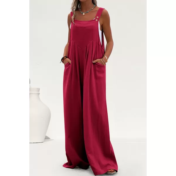 imagePRETTYGARDEN Womens Bib Overalls Casual Summer Sleeveless Strap Loose Wide Leg Jumpsuits with PocketsRed